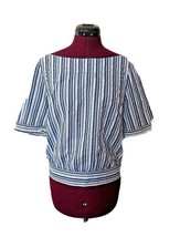 Halogen Top Blue White Women Boxy Cut Banded Hem Striped Boat Neck Size Small - £21.40 GBP