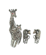 Giraffe Rhinestone Silver Tone Metallic Clip On Earrings Brooch Pin 3 Pi... - $17.32