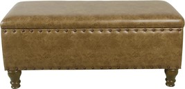 Homepop Home Decor | Upholstered Bench With Nailhead Trim |, Brown Faux Leather - £98.31 GBP