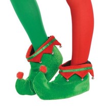 Child S/M Plush Elf Shoes One Size with Bells, Red Green - £9.80 GBP
