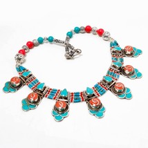 Red Coral Tibetan Turquoise Handmade Fashion Jewelry Necklace Nepali 18&quot; SA 4637 - £18.31 GBP