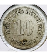 1907 D German Empire 10 Pfennig Coin - €2,55 EUR