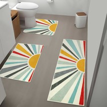 Boho 3 Piece Bathroom Rug Set Modern Colorful Sun Bathroom Runner With U... - £56.12 GBP