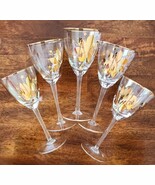 Set of 5 ~ Vintage ~ Glass w/Gold Floral Design ~ 5 Ounce Stemmed Wine G... - $82.01 CAD