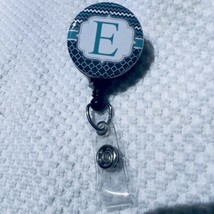 Chevron Trellis “E Initial” Retractable Badge Reel clip Swivel Holder NEW - $11.11