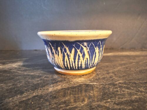 Primary image for Vintage Glazed Art Pottery Bowl/Trinket Dish 5.25"w X 3"tall Blue/White Signed 