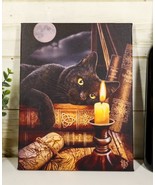 Witching Hour Black Cat By Candle And Spellbooks Wood Framed Canvas Wall... - $19.49
