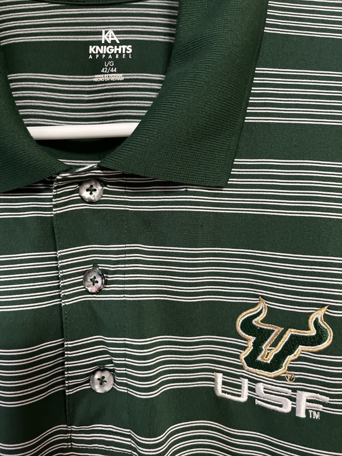 Knights Apparel USF Bulls Polo Shirt Green White Striped Men’s Size L Item image 2