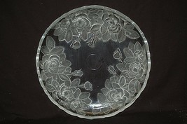 Rose Pearls by Home Beautiful 14&quot; Deep Round Platter Frosted Roses Clear... - $39.59