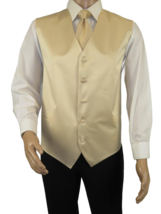 Men&#39;s Q Brand Formal Tuxedo Vest Tie and Hankie Satin #10 Beige 4X - £31.45 GBP