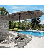 15FT Double-Sided Patio Extra-Large Umbrella 48 Solar LED Lights Crank &amp;... - $153.40