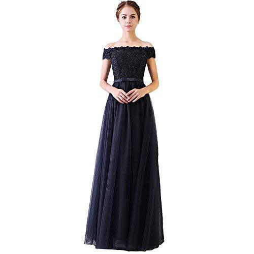 Beaded Lace Long Off The Shoulder Prom Dress Formal Evening Dark Navy US 8