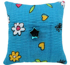 Tooth Fairy Pillow, Aqua, Flower &amp; Heart Print Fabric, Aqua Star Bead Tr... - $4.95