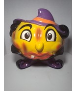 Vintage Ceramic Halloween Witch Head Candy Jar Bowl Footed Purple Hat Décor - $62.62 CAD
