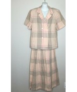 Vintage 80s Womens Michelle Stuart Skirt Suit Set Pink Brown Plaid 6/8 - £39.31 GBP