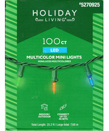 HOLIDAY LIVING 5270925 100CT MULTI COLOR MINI LED 25&#39; GREEN WIRE - NEW! - £11.91 GBP