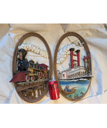 Lot of 2 1975 Burwood Products Plastic Train Steam Ship Wall Plaque Oval... - €82,84 EUR