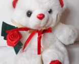 Toys House Midway Inc White Soft Fur Teddy Bear Sweetheart Rose Bows Sit... - £7.74 GBP