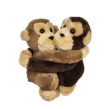 7&quot; Vintage 1978 Dakin Hugging Brown Monkies Monkey Stuffed Animal Plush Toy - $47.50