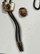 Faux Brown Braided Leather Cord w Etched Goldtone &amp; Unique Oval Stone Bolo Clip - £7.42 GBP