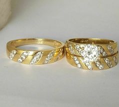 2.75Ct Round Cut Diamond Engagement Wedding Trio Ring Set 14K Yellow Gold Over - £87.04 GBP