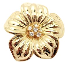 Authentic Van Cleef &amp; Arpels Diamond 18k Yellow Gold Magnolia Flower Pin Brooch - £4,689.09 GBP