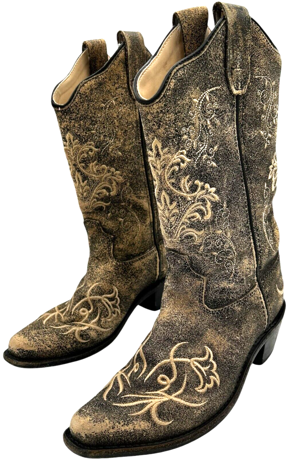 Old West Kids Jama Brown Floral Leather Western Cowboy Boots CF8222 size 3.0D Item image 7