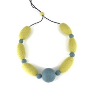 Yellow textile art light weight felt ball necklace, one of a kind statement neck - $20.00