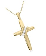 10k Diamond Three-Stone Cross Pendant Necklace Religious 18 - £242.05 GBP