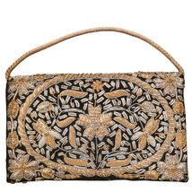 Vintage Embroidered Evening Bag Black Gold Floral India Handmade Art Dec... - $44.55