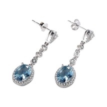 Blue Sapphire Topaz Earring for Women 925 Silver Bizuteria Gemstone Aretes De Mu - £18.60 GBP