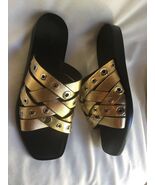 Rag &amp; Bone Hartley eyelet-embellished leather slides gold sz 39 new - $197.01