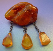 Old Latvian USSR jewelry Honey Cognac Natural Baltic Amber gem Brooch 29 g - £183.63 GBP