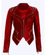 New Woman WWE Paige Silver Studded Brando Punk Cowhide Leather Jacket 2019 - £204.05 GBP