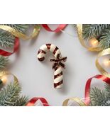 Vintage Candy Cane Brooch | Enameled Holiday Pin - $18.99
