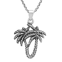 Tropical Palm Beach Coconut Tree Sterling Silver Pendant Necklace - £15.52 GBP