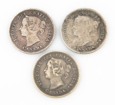 Canadá 5 Centavos Plateado Monedas Lote (3) 1899MB + 1894 VG+ 1886MB 5C ... - $88.35