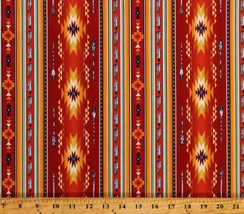 Cotton Southwestern Stripes Feathers Arrows Orange Fabric Print by Yard D462.77 - $11.95