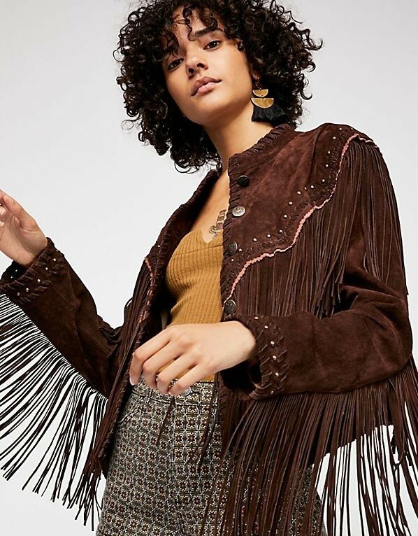 Made To Order Women's Brown Suede Leather Silver Small Studded Handmade Jacket