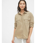 New Womens Gap Camp Shirt M L 100% Cotton Button Down Beige Khaki LS Poc... - £53.81 GBP