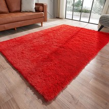 Shag Ultra Soft Area Rug, Fluffy 3&#39;x5&#39; Red Plush Indoor Fuzzy Faux Fur Rugs - £31.87 GBP