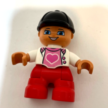 Lego Duplo Kid Figure Black Hat Red Pants Heart Shirt 2&quot; Replacement - £2.90 GBP