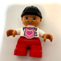 Lego Duplo Kid Figure Black Hat Red Pants Heart Shirt 2&quot; Replacement - £2.77 GBP