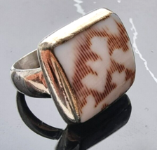 BASK 925 STERLING SILVER LARGE SQUERE SHELL RING SIZE 7.25 - $649.73 MXN
