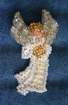 Elegant Embroidered Sequin &amp; Seed Bead Angel Brooch 1980s vintage 2 1/2&quot; - £10.35 GBP
