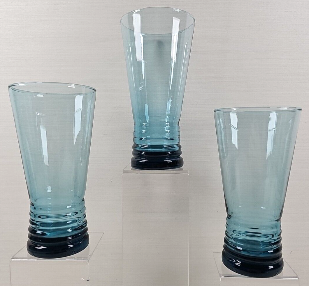 3 Libbey Nexus Blue Cooler Glasses Set Flair Rippled Base Drinking Tumbl... - $33.63