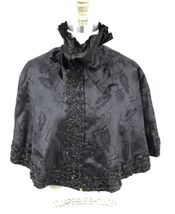 Nouveaute Antique Victorian Mourning Cape Black Beaded Silk Damask Trim ... - $490.05
