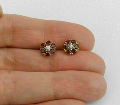1Ct Round Simulated Ruby Push Back Stud Flower Earrings 14k Yellow Gold Plated - £65.55 GBP