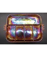 Vtg Carnival Glass Iridescent Amber Relish Fruit Divided Serving Tray Ho... - $645.61 MXN