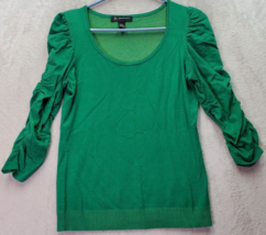 INC International Concepts Blouse Womens Petite Medium Green Rayon Ruched Sleeve - £14.40 GBP